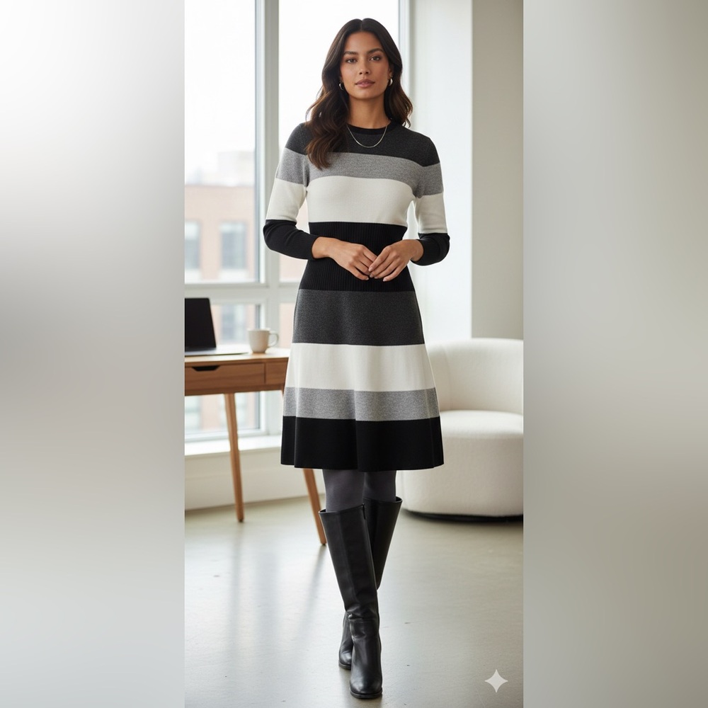 Tommy Hilfiger Striped Long Sleeve Sweater Dress - Size Medium